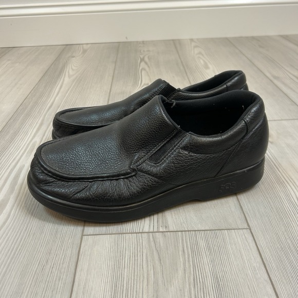 SAS Side Gore Black Comfort Walking Loafers Men's 12 WW Wide Pebbled Leather - Picture 1 of 11